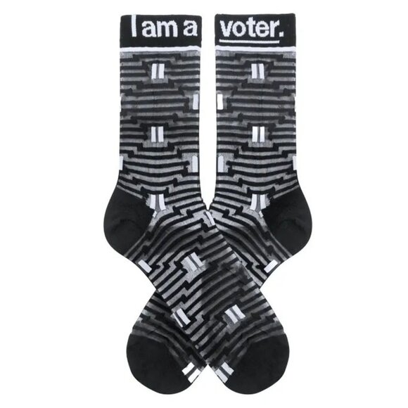 Fun Socks x I AM A VOTER NIB Socks White & Black - Picture 1 of 5